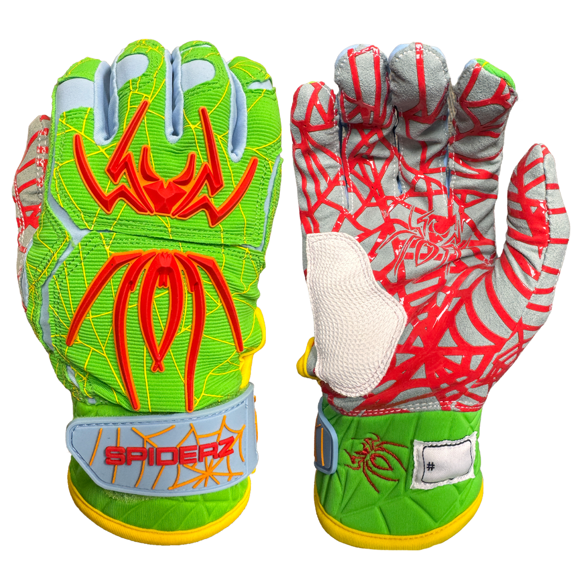 ヘラクライトス Spiderz HYBRID Batting Gloves - Neon Green/Red/Columbia Blue