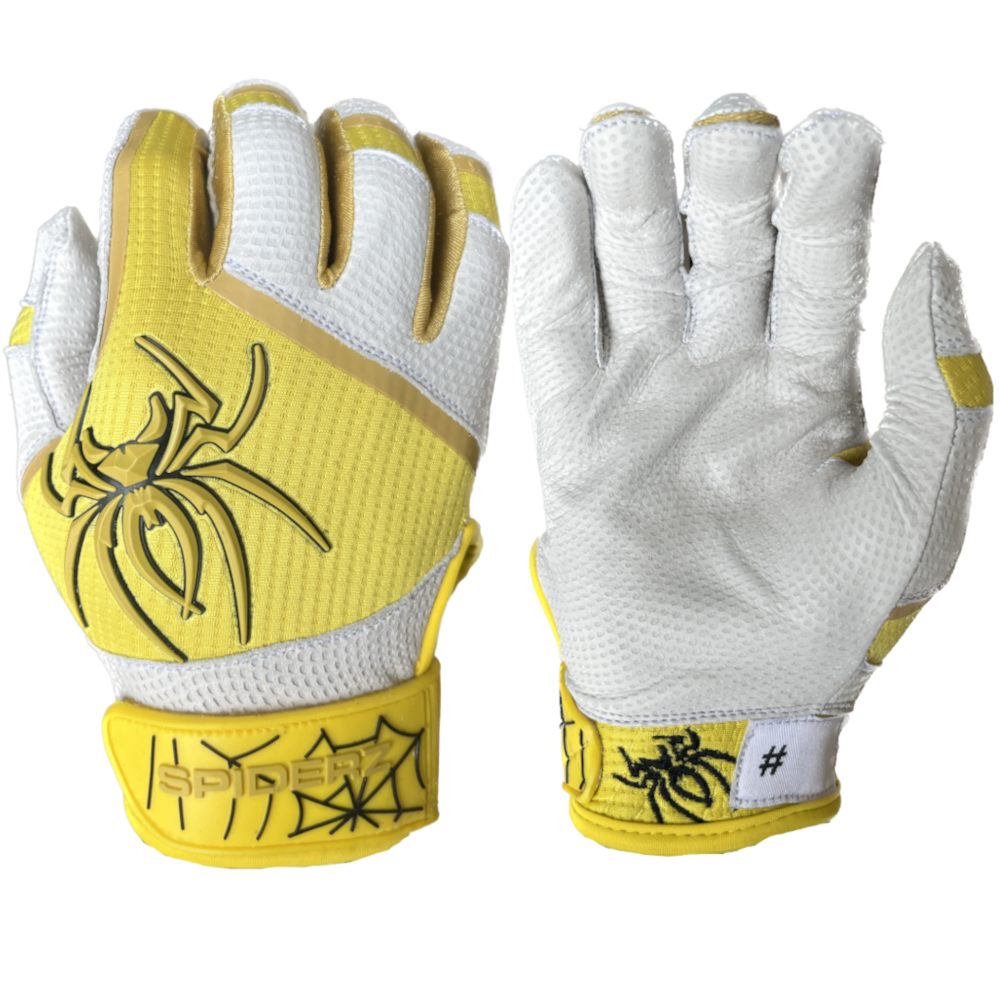 2023 Spiderz PRO Batting Gloves LTE6 White/Yellow/Gold Spiderz Sports