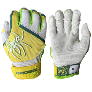 Green and 2024 yellow batting gloves