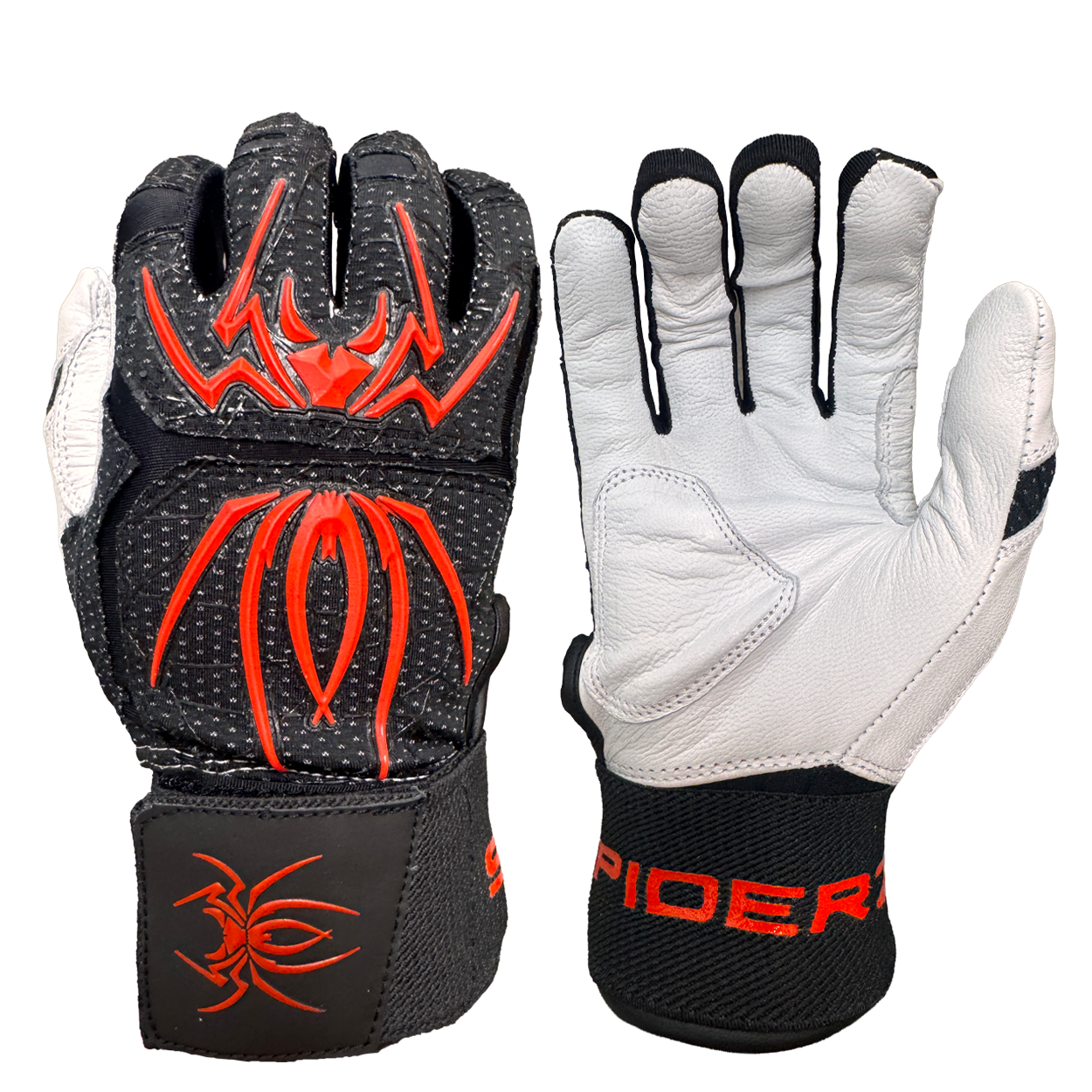 Spiderz ENDITE X- Long Strap Smooth Palm Batting Gloves - Black