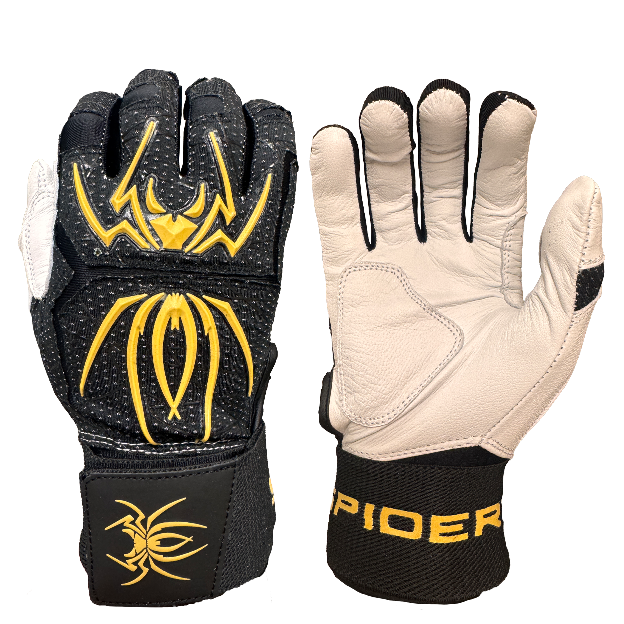 Spiderz ENDITE X- Long Strap Smooth Palm Batting Gloves - Black