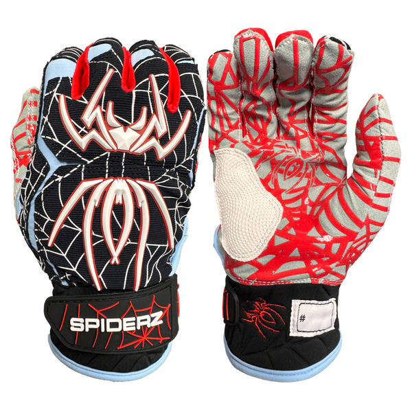 Spiderz HYBRID Batting Gloves - Black/Columbia Blue/Red – Spiderz