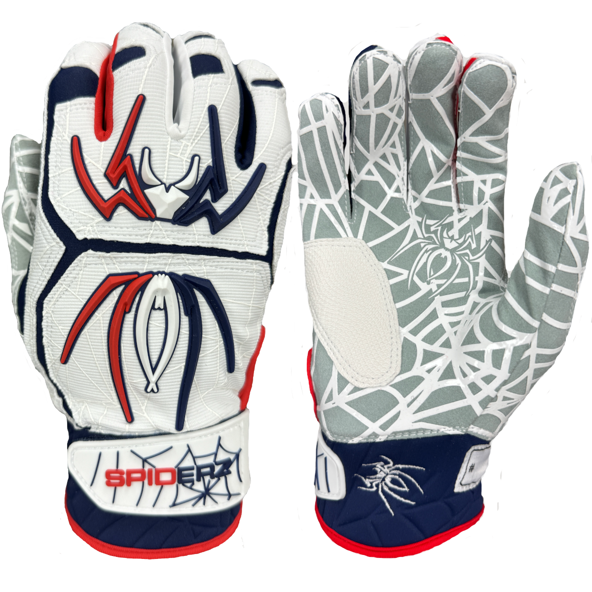 Spiderz HYBRID Batting Gloves - White/Navy Blue/Red