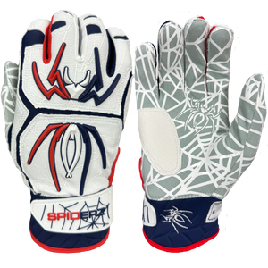 Spiderz HYBRID Batting Gloves - White/Navy Blue/Red