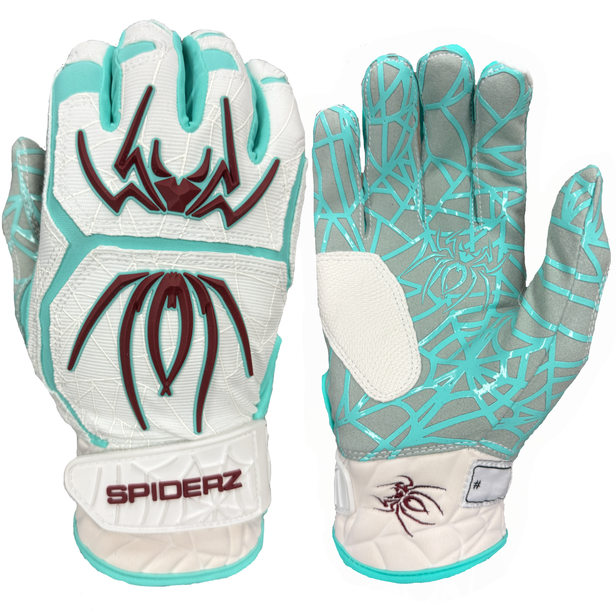 Spiderz HYBRID Batting Gloves - White/Maroon/Mint