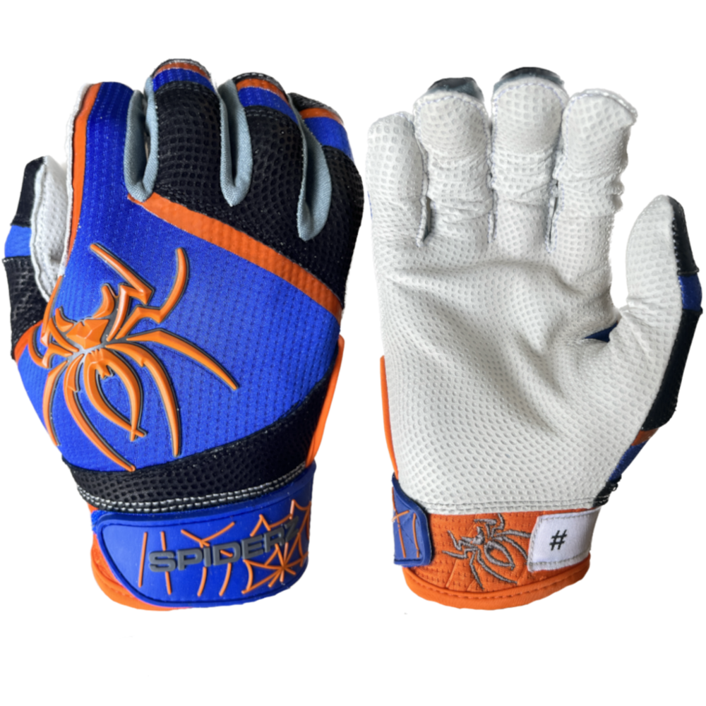 Royal blue and orange batting gloves sales