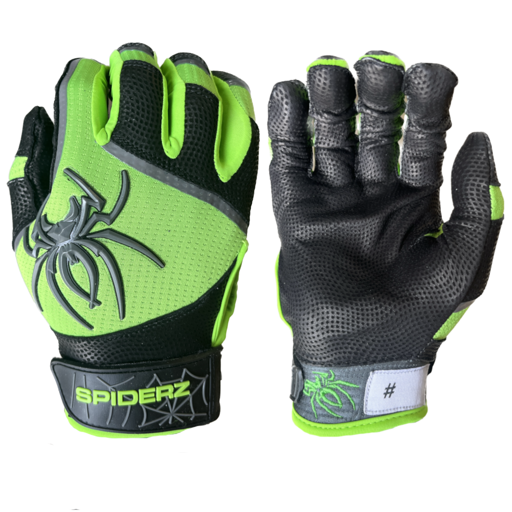2023 Spiderz PRO Batting Gloves LTE10 Black Neon Green Yellow