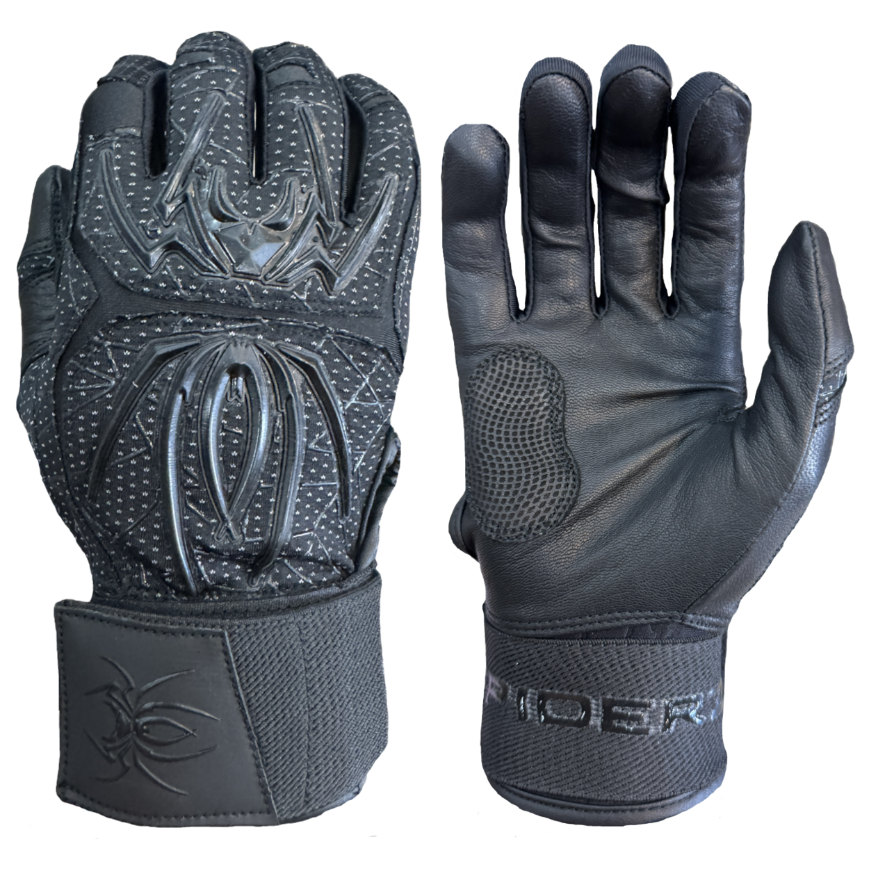 Spiderz ENDITE X- Long Strap Smooth Palm Batting Gloves - Black/Black