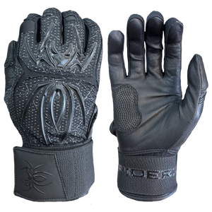 Spiderz ENDITE X- Long Strap Smooth Palm Batting Gloves - Black/Black