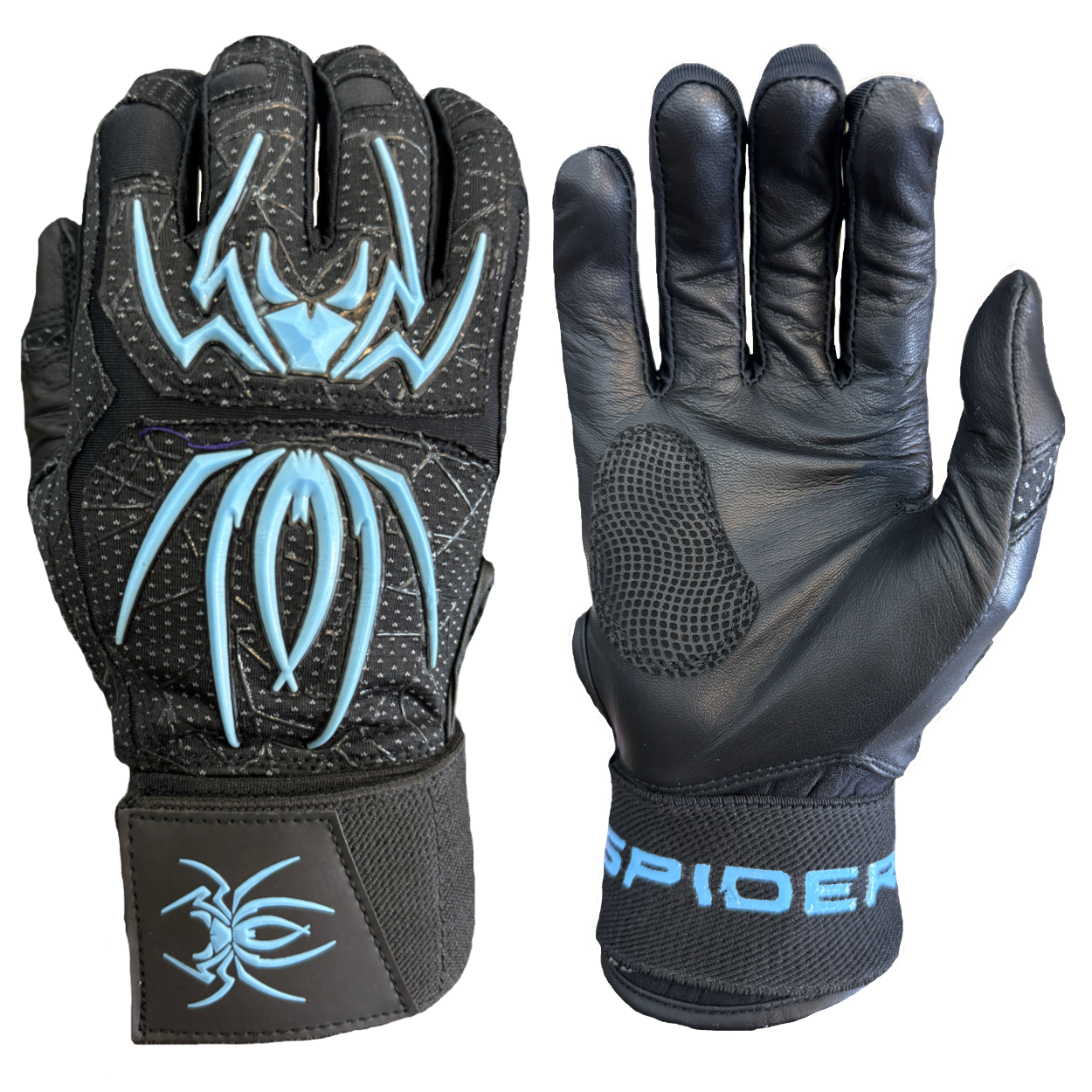 Spiderz ENDITE X- Long Strap Smooth Palm Batting Gloves - Black/Columbia Blue