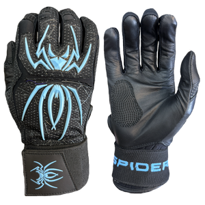 Spiderz ENDITE X- Long Strap Smooth Palm Batting Gloves - Black/Columbia Blue