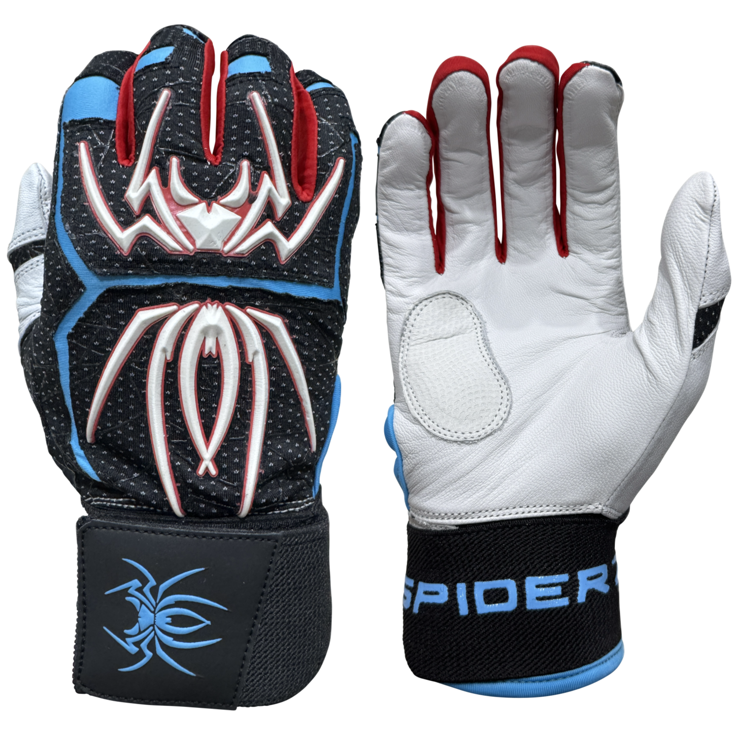 Spiderz ENDITE X- Long Strap Smooth Palm Batting Gloves - Black/Columbia/Red
