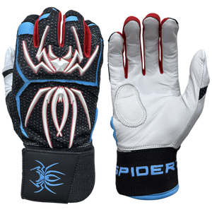 Spiderz ENDITE X- Long Strap Smooth Palm Batting Gloves - Black/Columbia/Red