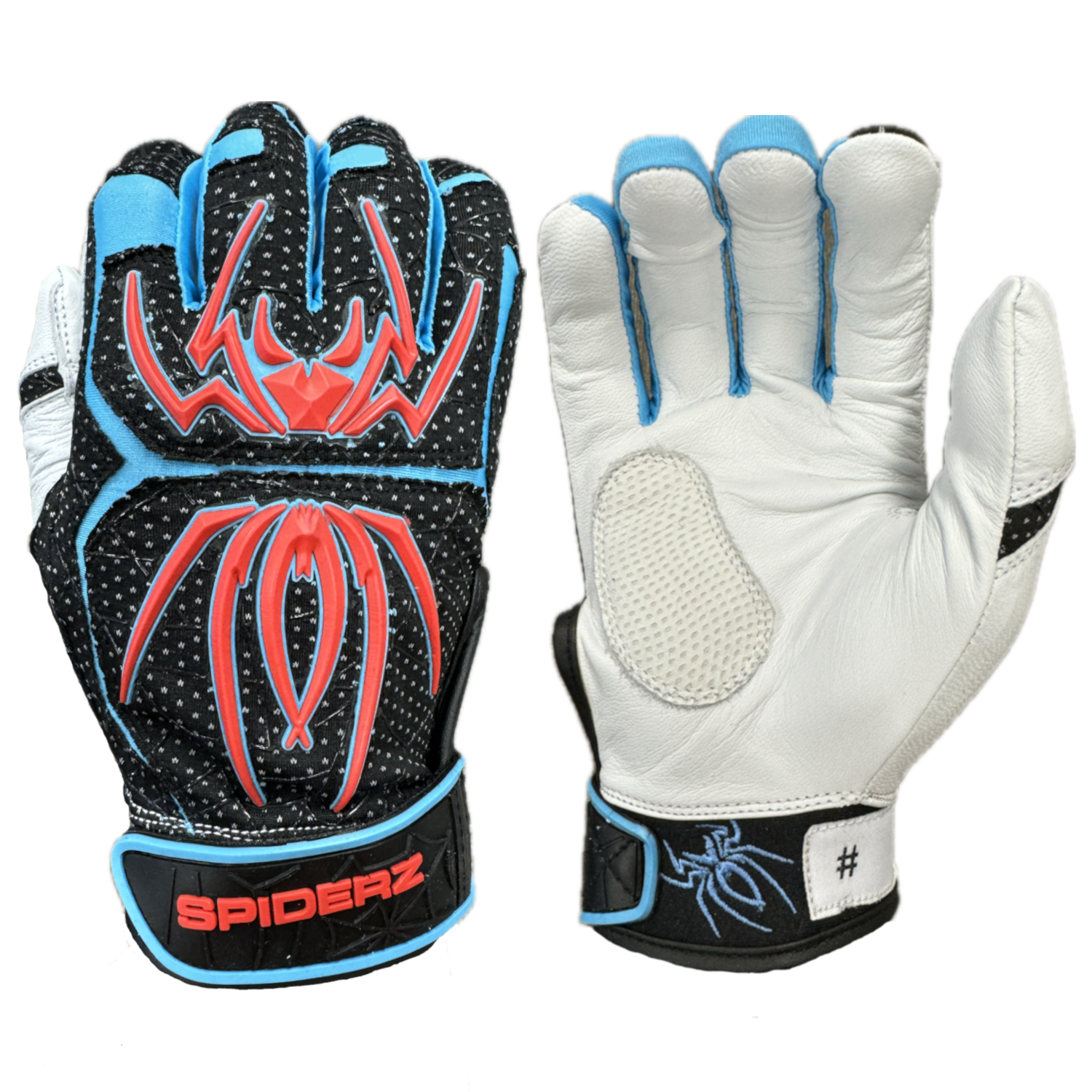 2024 Spiderz ENDITE LTD "Smooth Palm" Batting Gloves - Black/Red/Columbia Blue