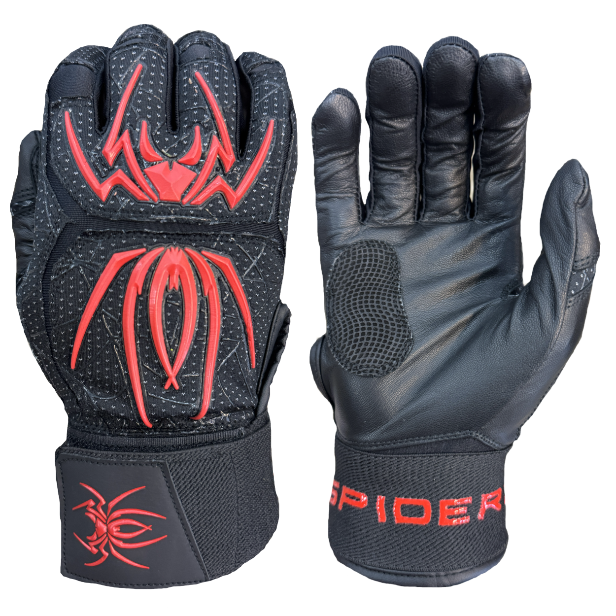 Spiderz ENDITE X- Long Strap Smooth Palm Batting Gloves - Black/Red