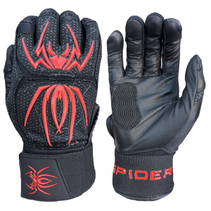Spiderz ENDITE X- Long Strap Smooth Palm Batting Gloves - Black/Red