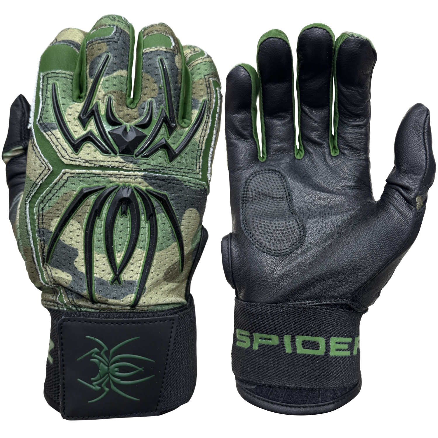 Spiderz ENDITE X- Long Strap Smooth Palm Batting Gloves - Camo/Black