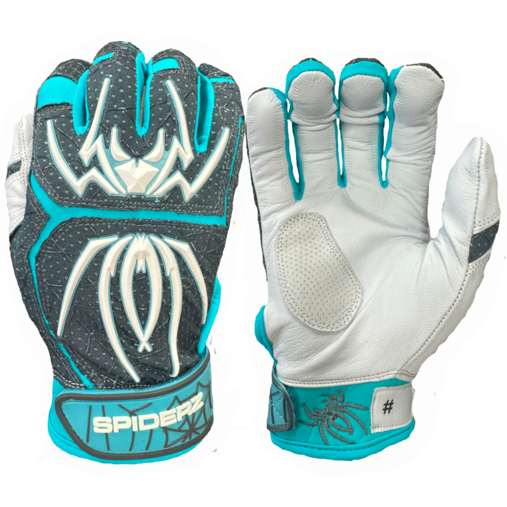 2024 Spiderz ENDITE LTD "Smooth Palm" Batting Gloves - Charcoal/Turquoise