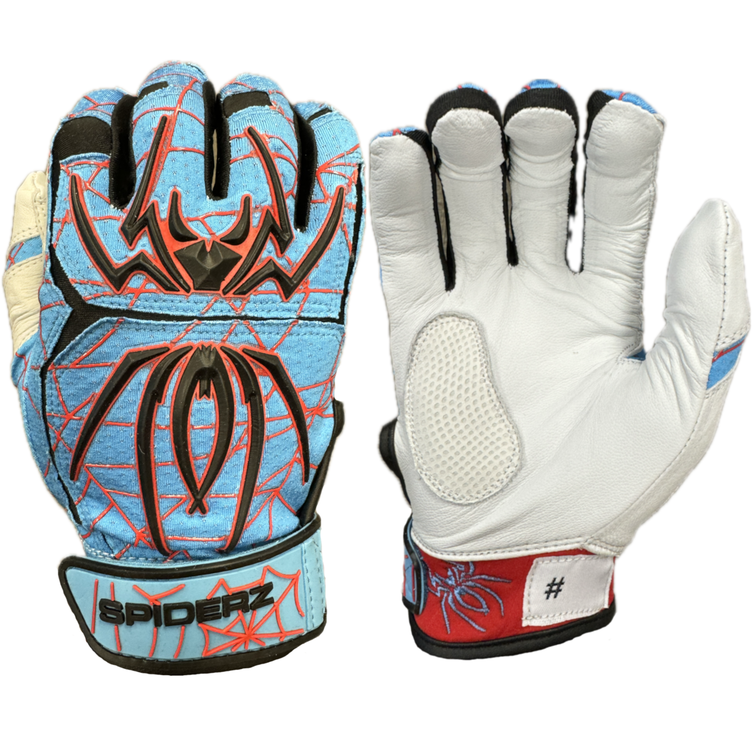 2024 Spiderz ENDITE LTD "Smooth Palm" Batting Gloves - Columbia Blue/Black/Red