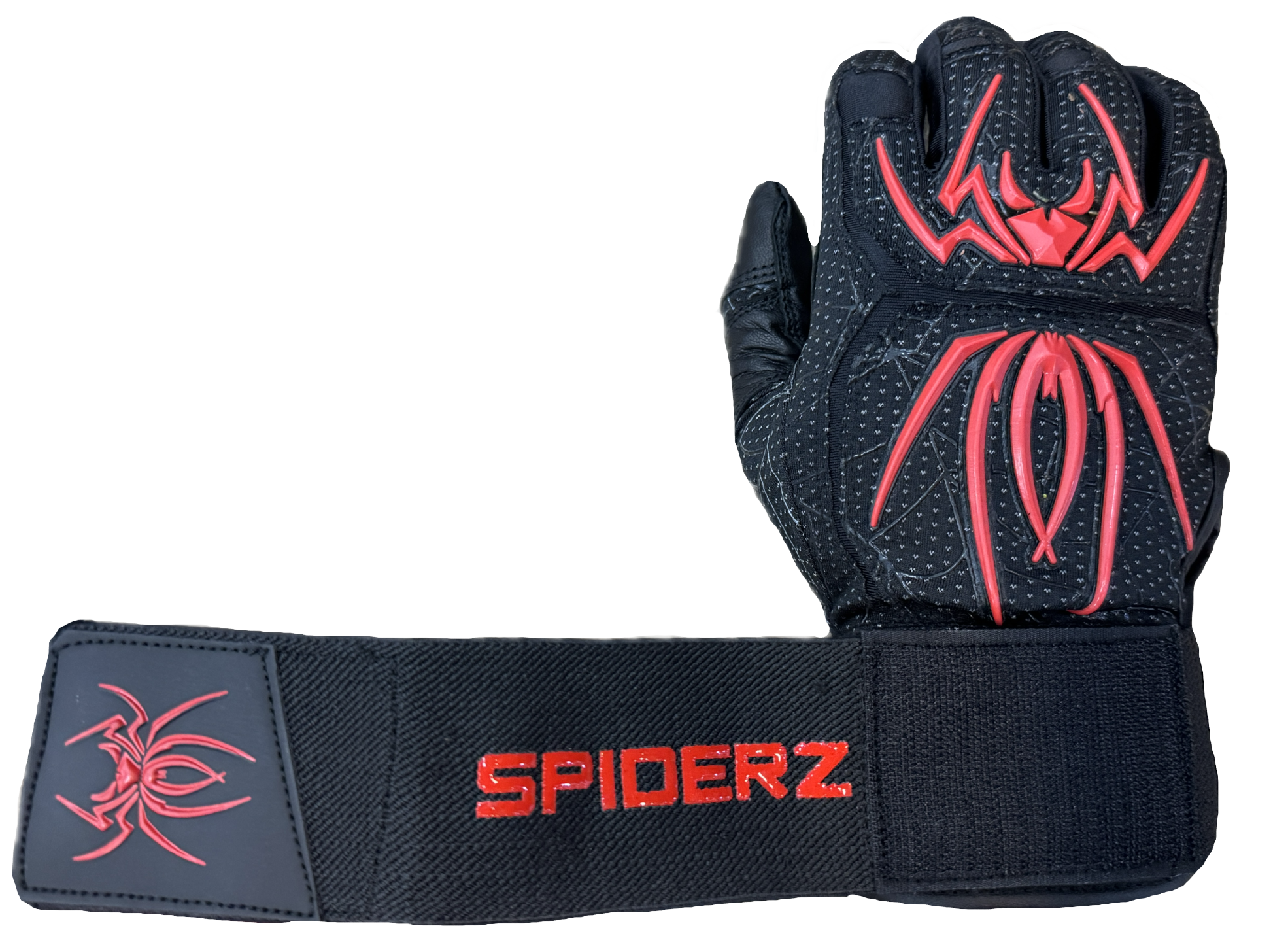 Spiderz ENDITE X- Long Strap Smooth Palm Batting Gloves - Black/Red
