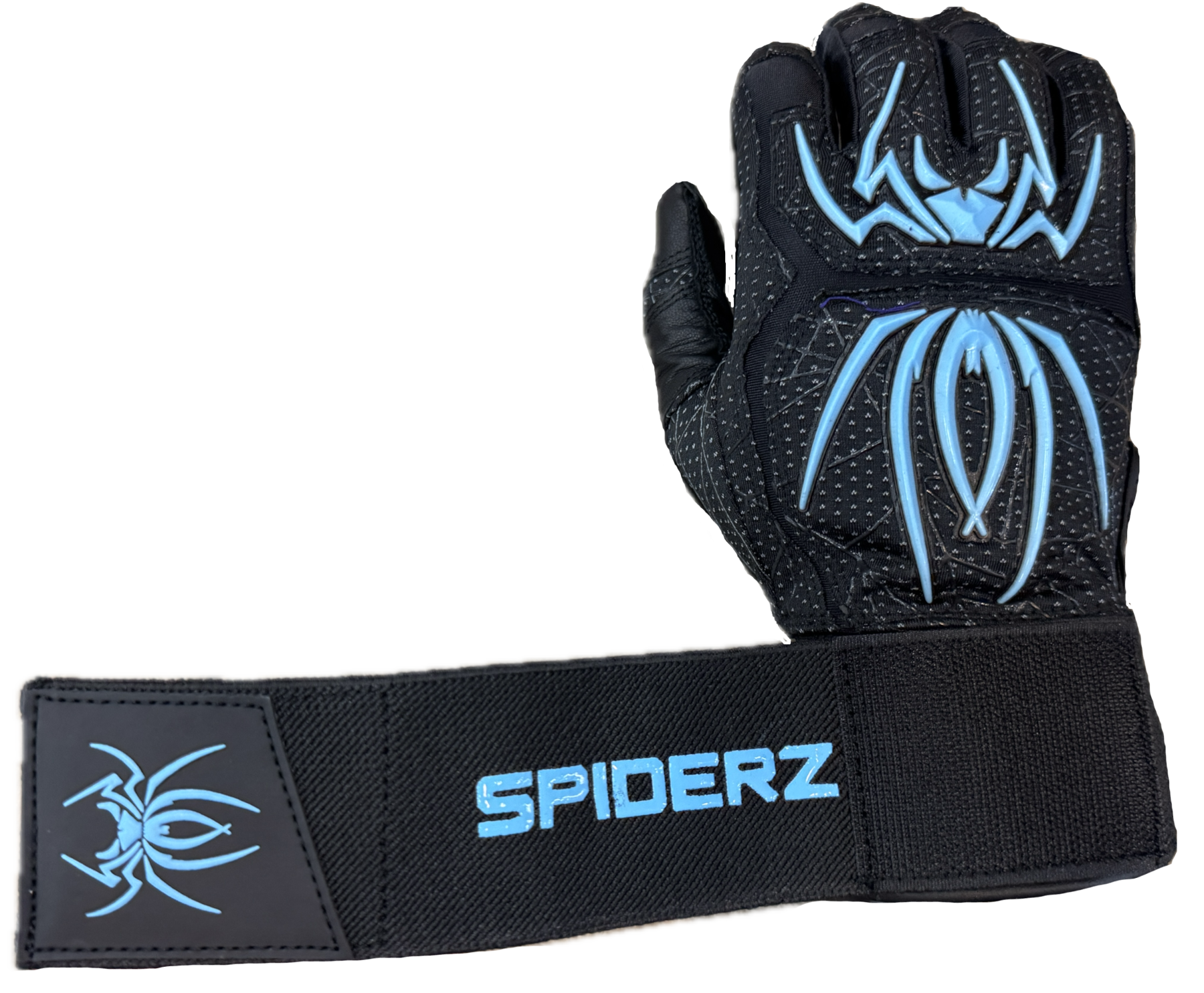 Spiderz ENDITE X- Long Strap Smooth Palm Batting Gloves - Black/Columbia Blue