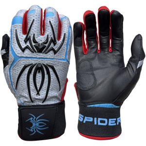 Spiderz ENDITE X- Long Strap Smooth Palm Batting Gloves - Gray/Black/Columbia/Red