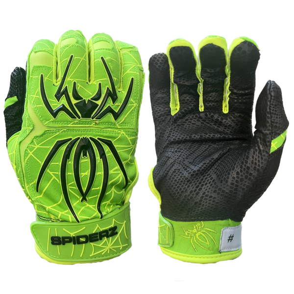 2024 Spiderz ENDITE Batting Gloves Neon Yellow Neon Green Black