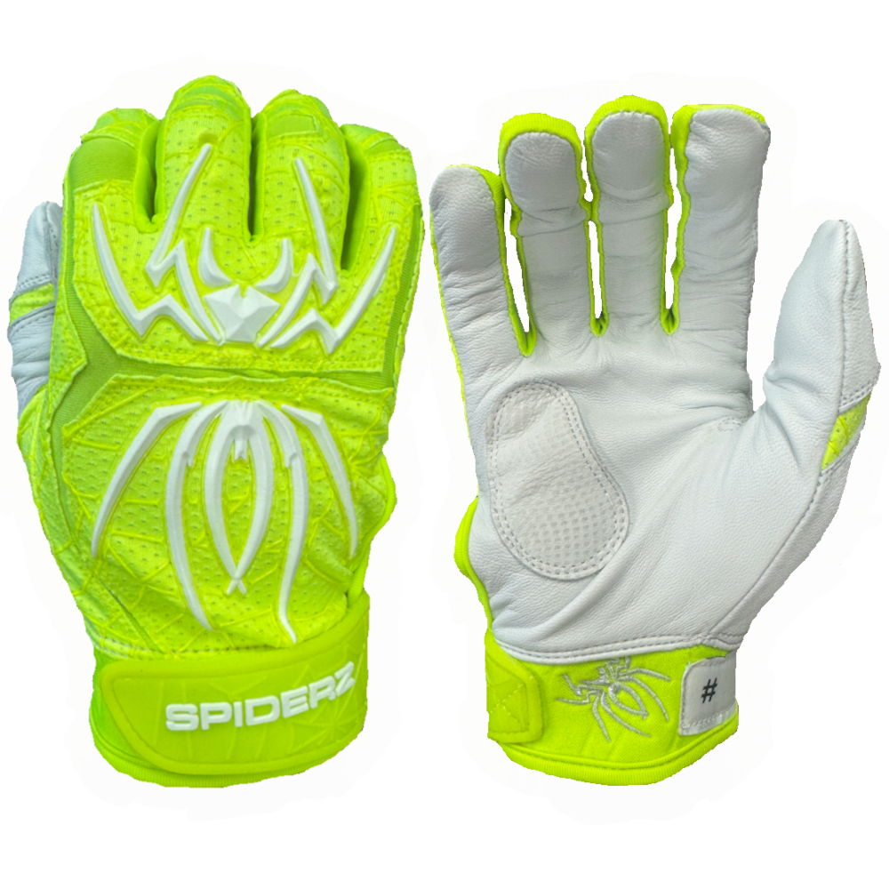 2024 Spiderz ENDITE LTD "Smooth Palm" Batting Gloves - Neon Yellow/White