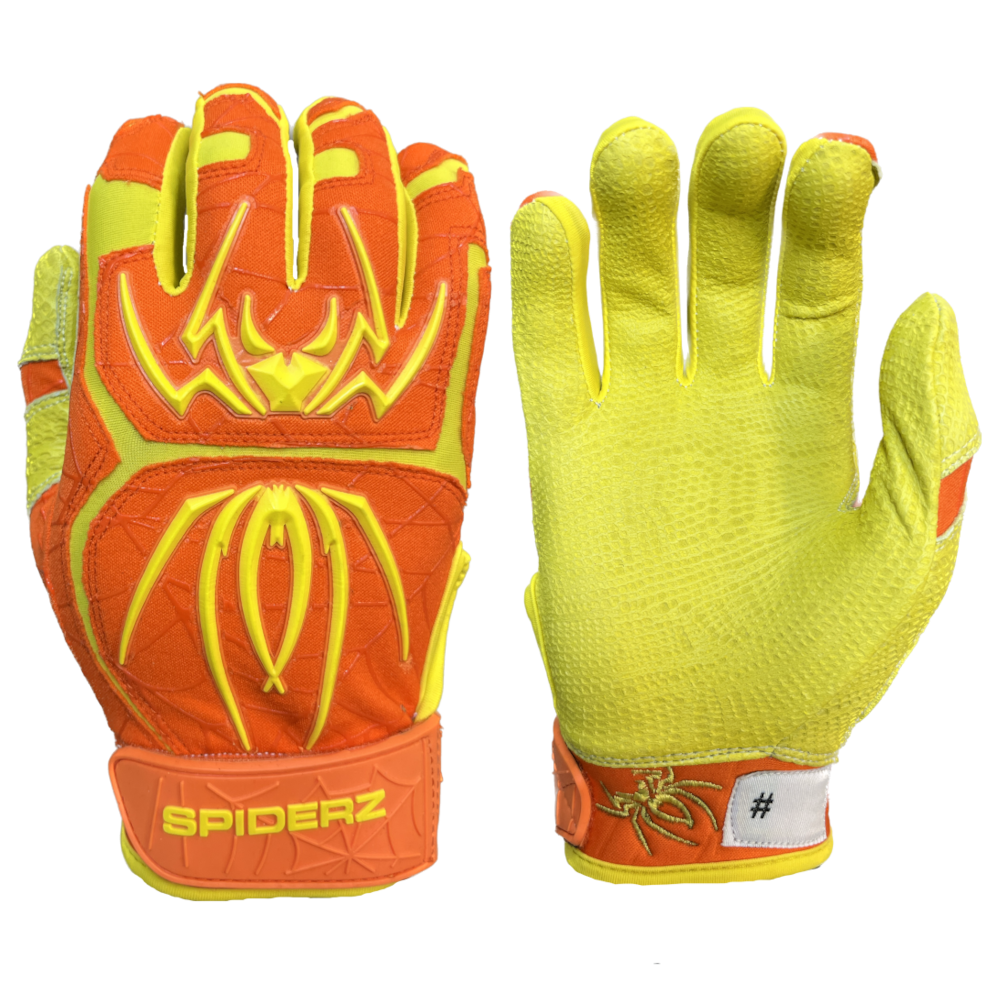 2024 Spiderz ENDITE Batting Gloves Orange Yellow Spiderz Sports