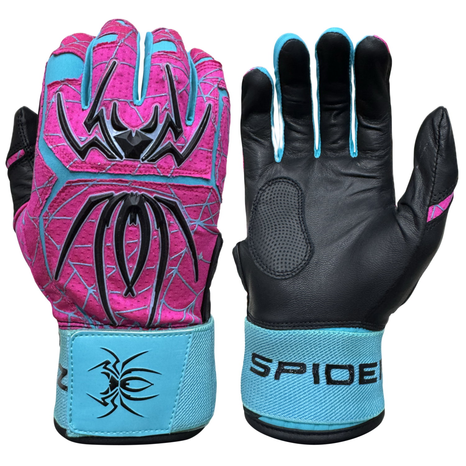 Spiderz ENDITE X- Long Strap Smooth Palm Batting Gloves - Pink/Turquoise