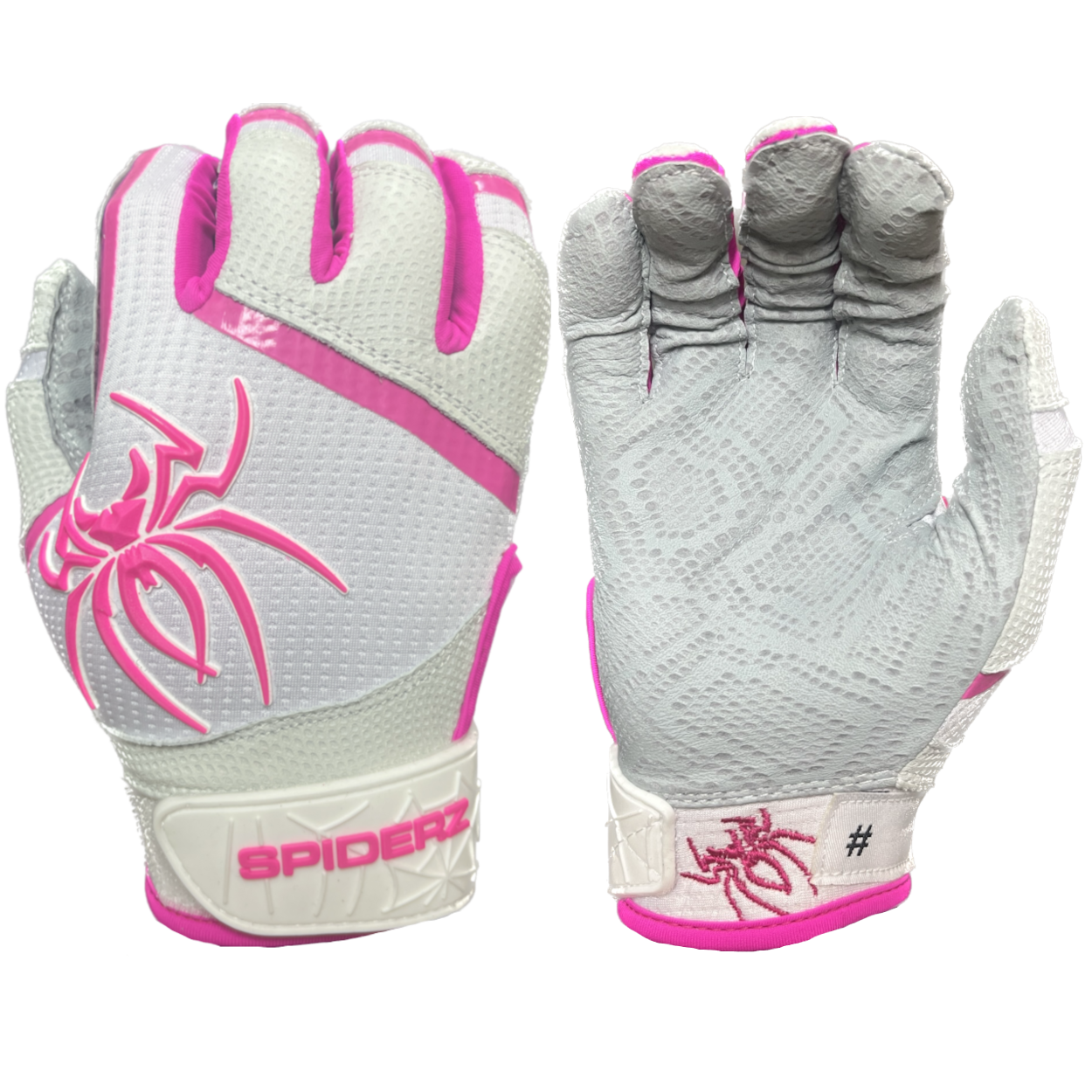 2024 Spiderz PRO Batting Gloves White/Pink Spiderz Sports