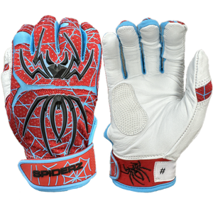 2024 Spiderz ENDITE LTD "Smooth Palm" Batting Gloves - Red/Black/Columbia Blue