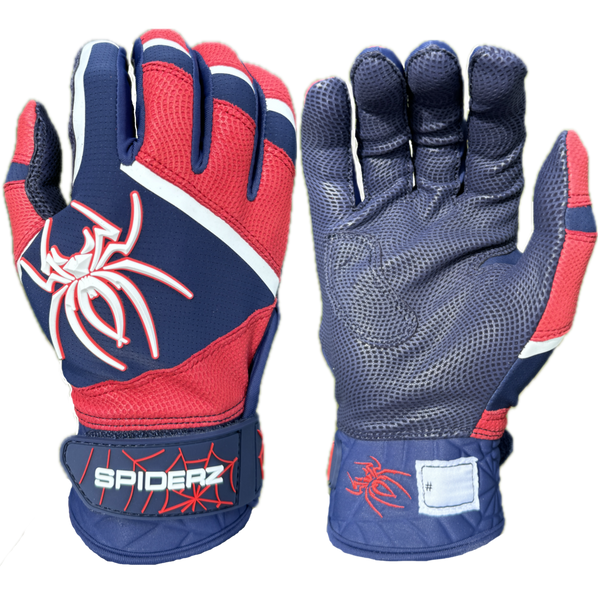 2025 Spiderz PRO PREMIER Batting Gloves Navy Blue Red White Spiderz Sports