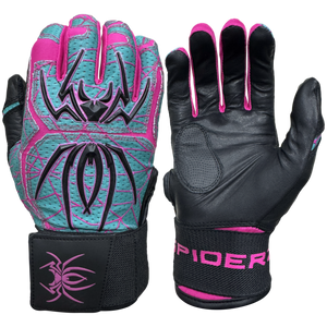 Spiderz ENDITE X- Long Strap Smooth Palm Batting Gloves - Teal/Pink