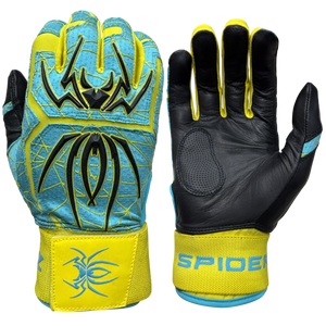 Spiderz ENDITE X- Long Strap Smooth Palm Batting Gloves - Turquoise/Yellow
