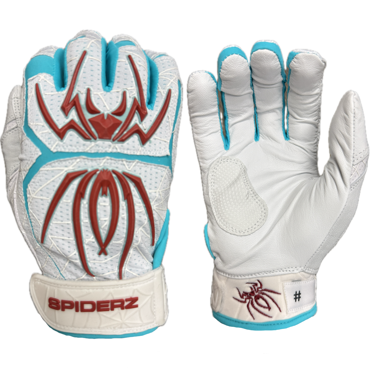 Spiderz ENDITE LTD "Smooth Palm" Batting Gloves - White/Maroon/Turquoise