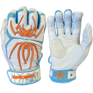 2024 Spiderz ENDITE LTD "Smooth Palm" Batting Gloves - White/Columbia Blue/Orange