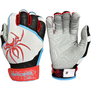 Spiderz PRO (short cuff) Batting Gloves - White/Black/Red/Columbia Blue