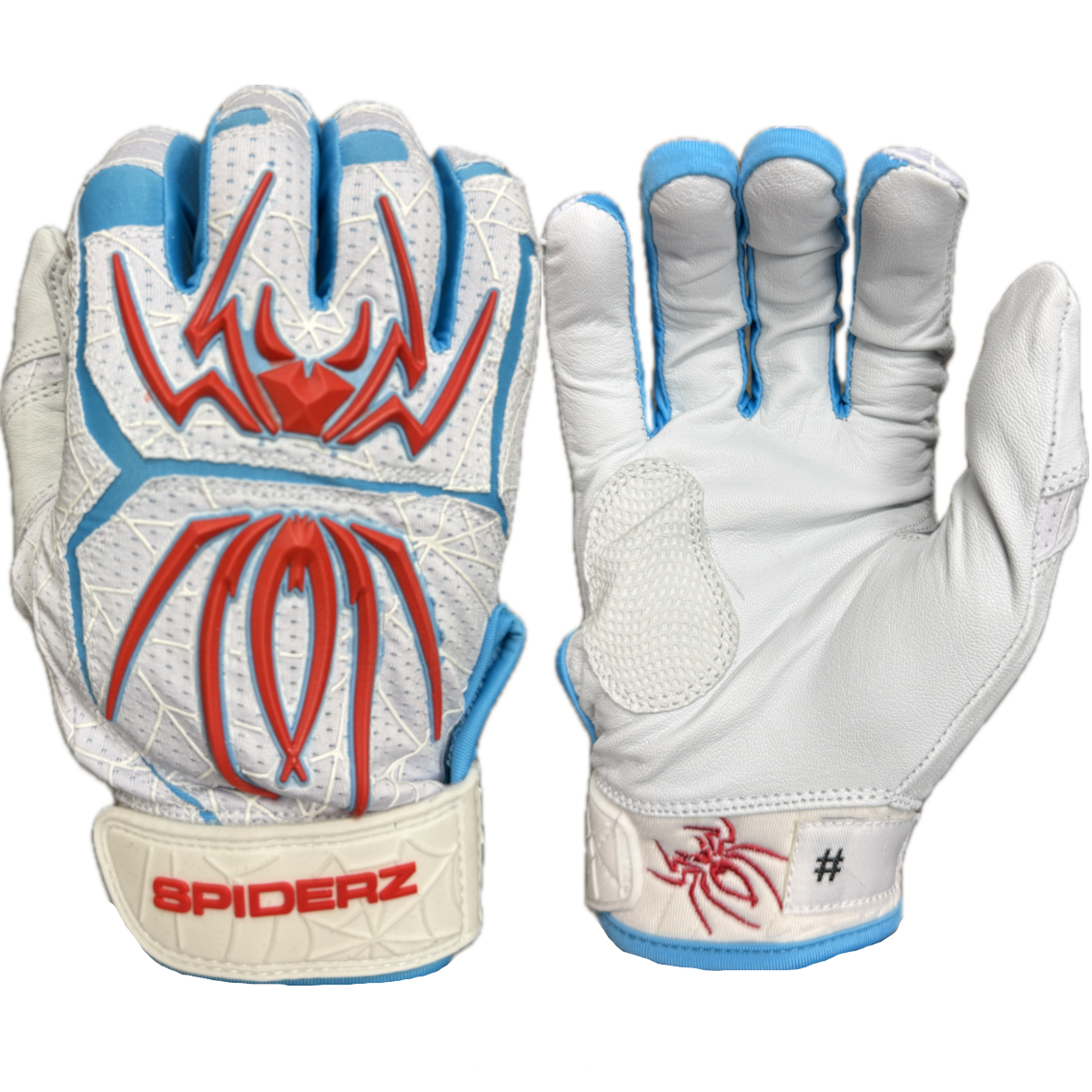 Spiderz ENDITE LTD "Smooth Palm" Batting Gloves - White/Red/Columbia Blue