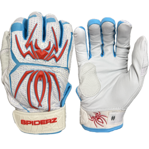 Spiderz ENDITE LTD "Smooth Palm" Batting Gloves - White/Red/Columbia Blue