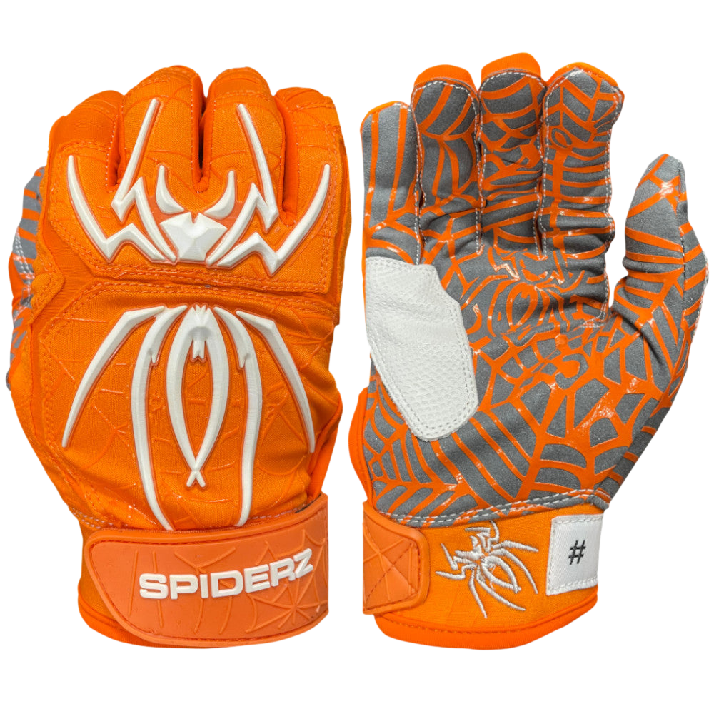 2022 Spiderz HYBRID Batting Gloves Orange White Spiderz Sports