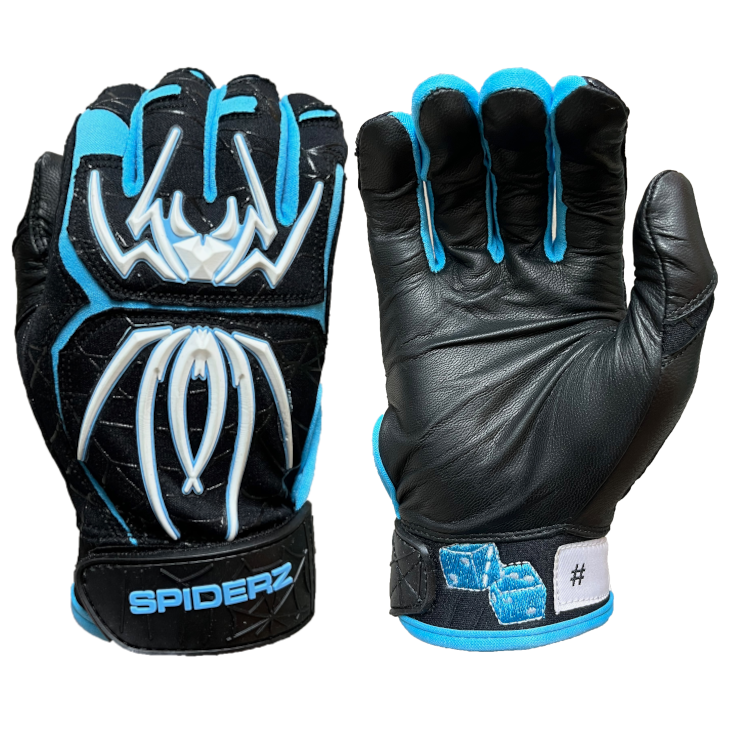 2022 Spiderz ENDITE Batting Gloves - Black/Columbia Blue Ltd Ed "Sin City"