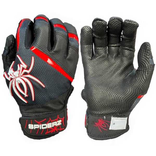 2023 Spiderz PRO Batting Gloves Black Red White Spiderz Sports