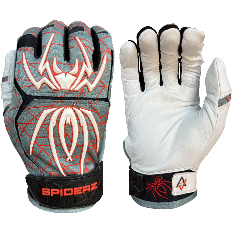 2023 Spiderz ENDITE Batting Gloves - Silver/White/Red/Black - AJ Vukovich Signature Series
