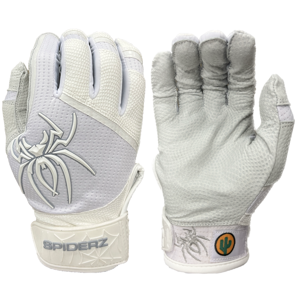 2023 Spiderz PRO Batting Gloves - White/Silver LTE "ST ICE"