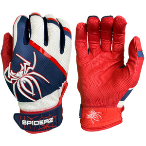 2023 Spiderz PRO Batting Gloves - White/Red/Navy Blue