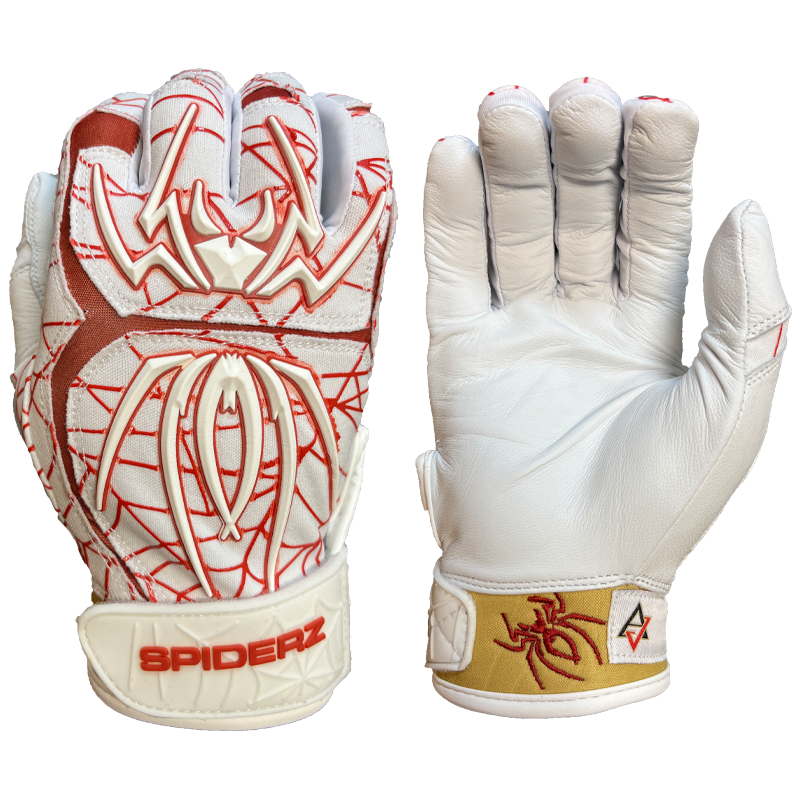 2023 Spiderz ENDITE Batting Gloves - White/Sedona Red/Gold - AJ Vukovich Signature Series