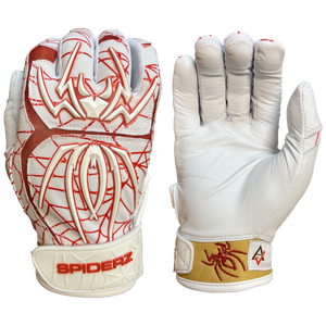 2023 Spiderz ENDITE Batting Gloves - White/Sedona Red/Gold - AJ Vukovich Signature Series
