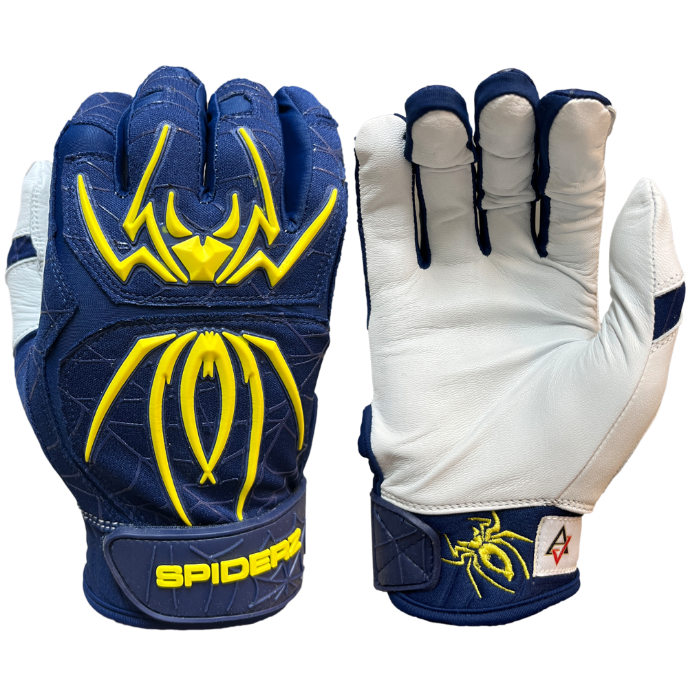 2023 Spiderz ENDITE Batting Gloves - Navy Blue/Yellow - AJ Vukovich Signature Series