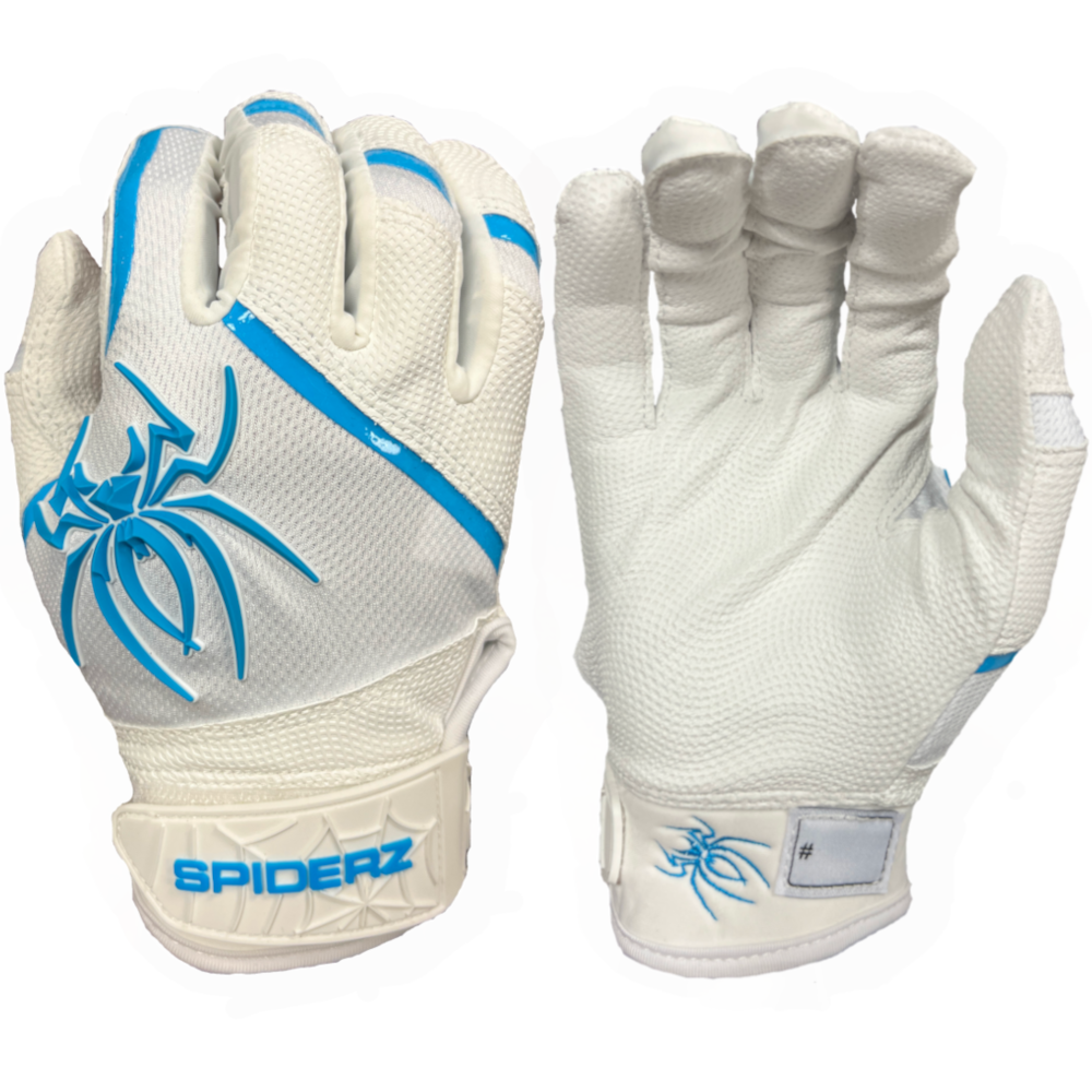 2023 Spiderz PRO Batting Gloves - White/Columbia Blue